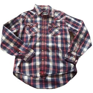 Wrangler 20X Shirt Boys 10/12 Pearl Snap Button Up Plaid Shirt